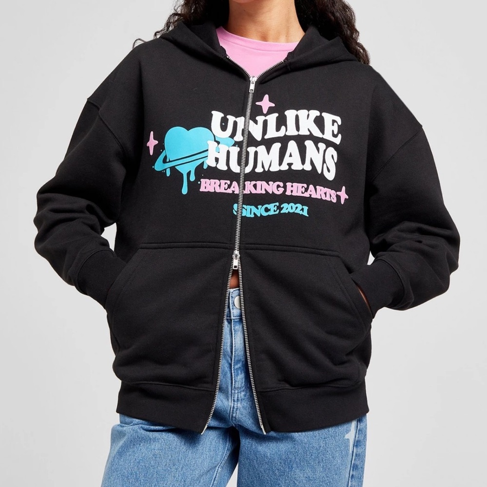 Unlike Humans Heartbreaker Women’s Full Zip Hoodie SIZE MEDIUM | Black